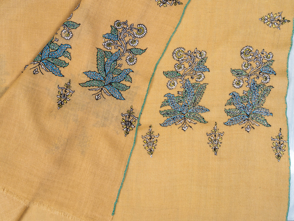 Sandstone Bloom Pure Pashmina Sozni Hand Embroidered Shawl
