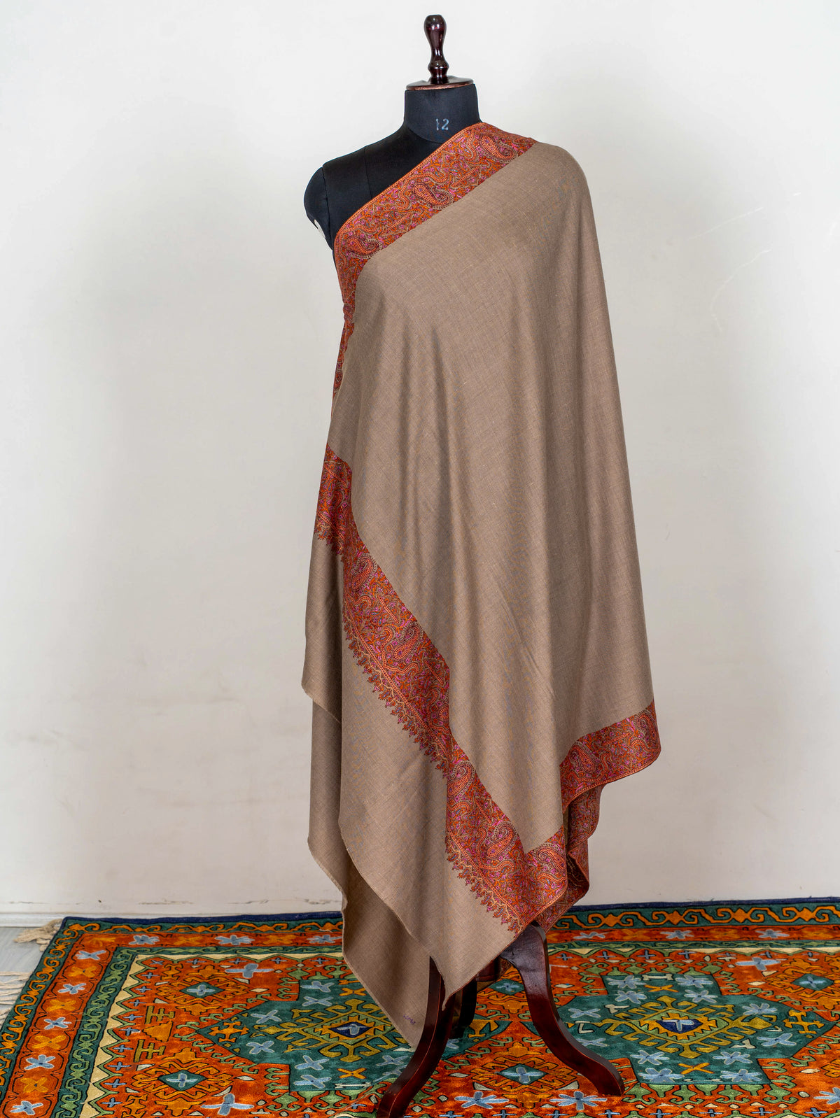 Ember Border Pure Pashmina Sozni Hand Embroidered Shawl