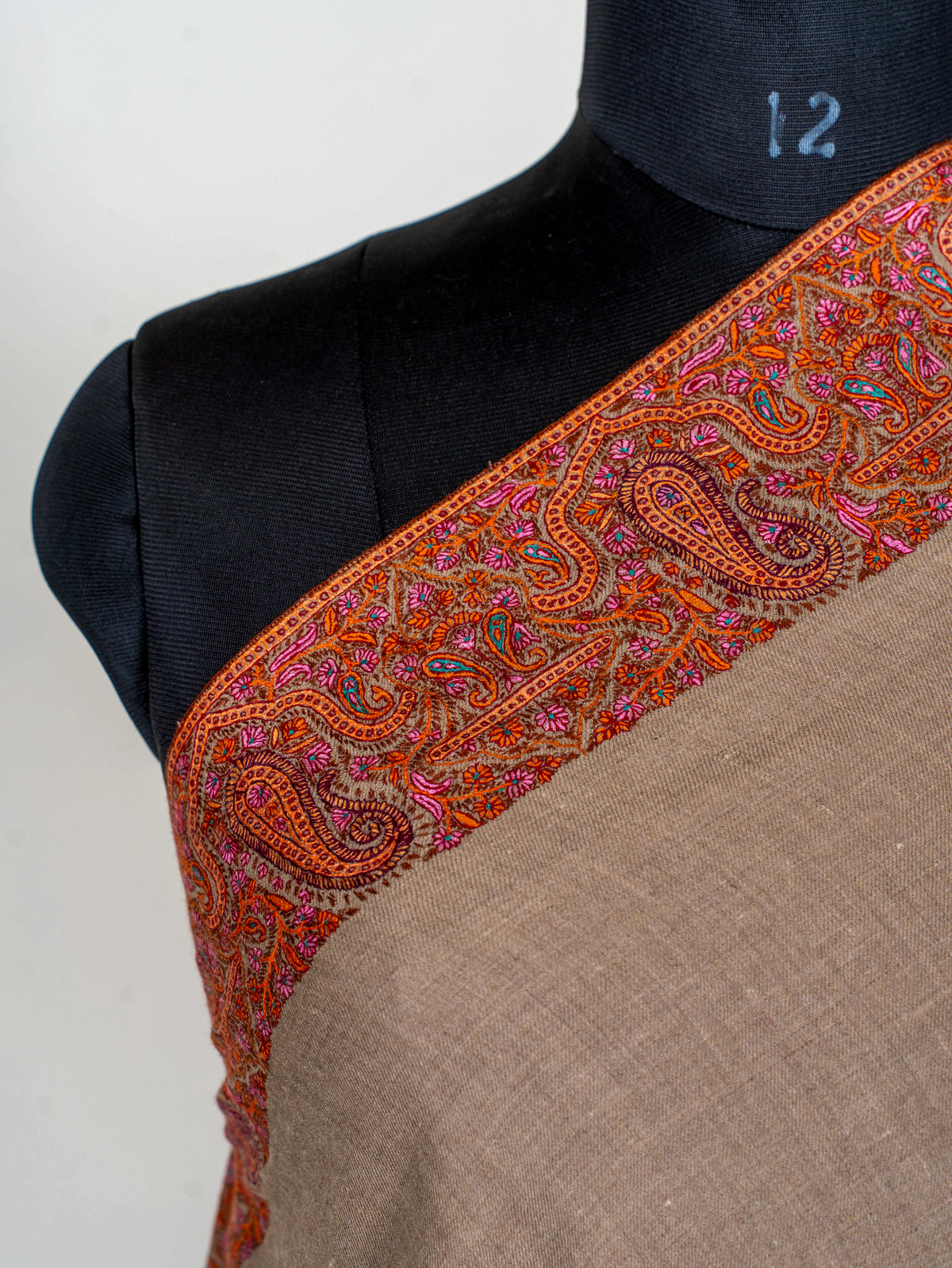 Ember Border Pure Pashmina Sozni Hand Embroidered Shawl