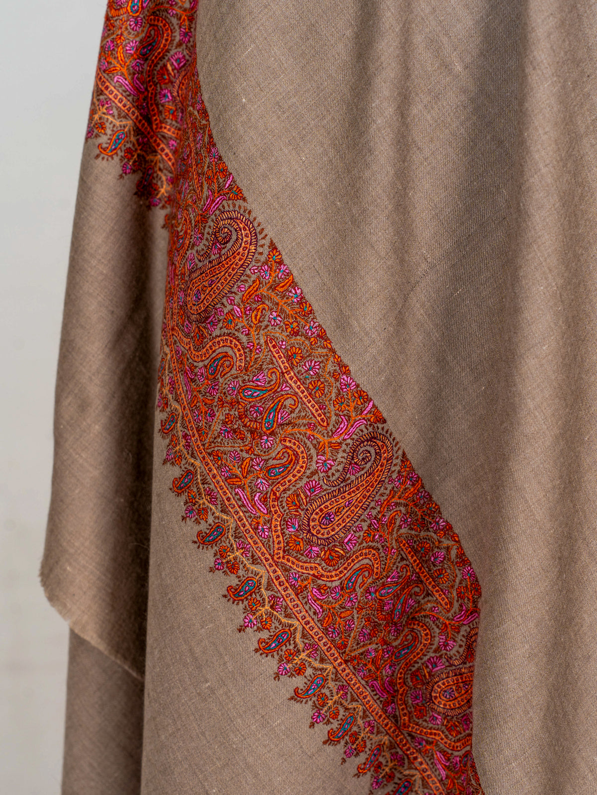 Ember Border Pure Pashmina Sozni Hand Embroidered Shawl