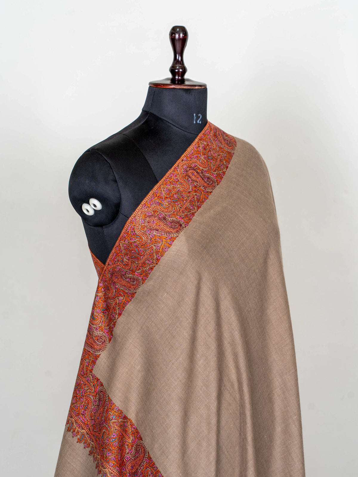 Ember Border Pure Pashmina Sozni Hand Embroidered Shawl