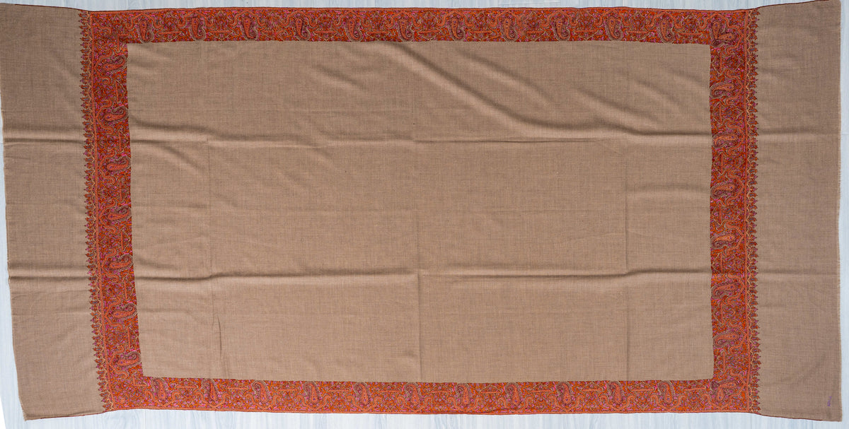 Ember Border Pure Pashmina Sozni Hand Embroidered Shawl
