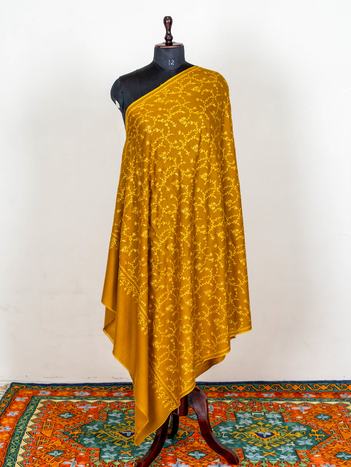 Mustard Vine Pure Pashmina Hand Embroidered Sozni Shawl