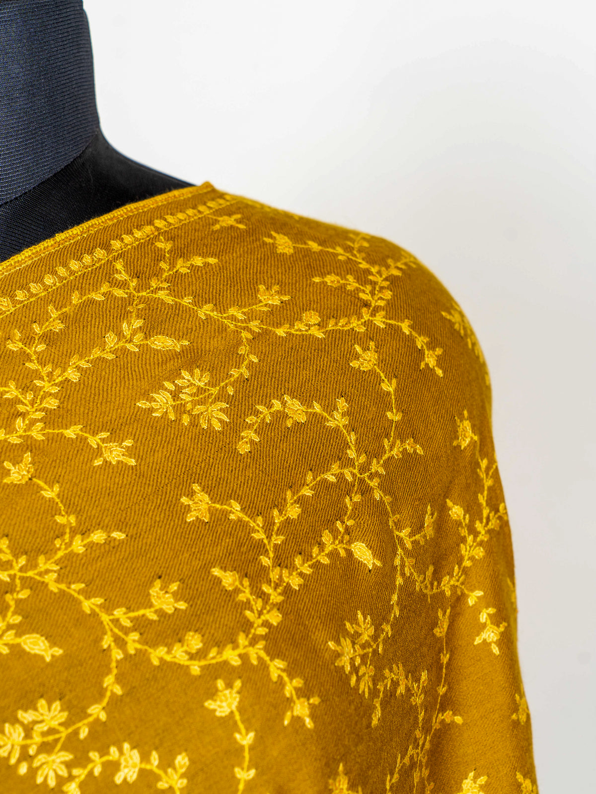 Mustard Vine Pure Pashmina Hand Embroidered Sozni Shawl