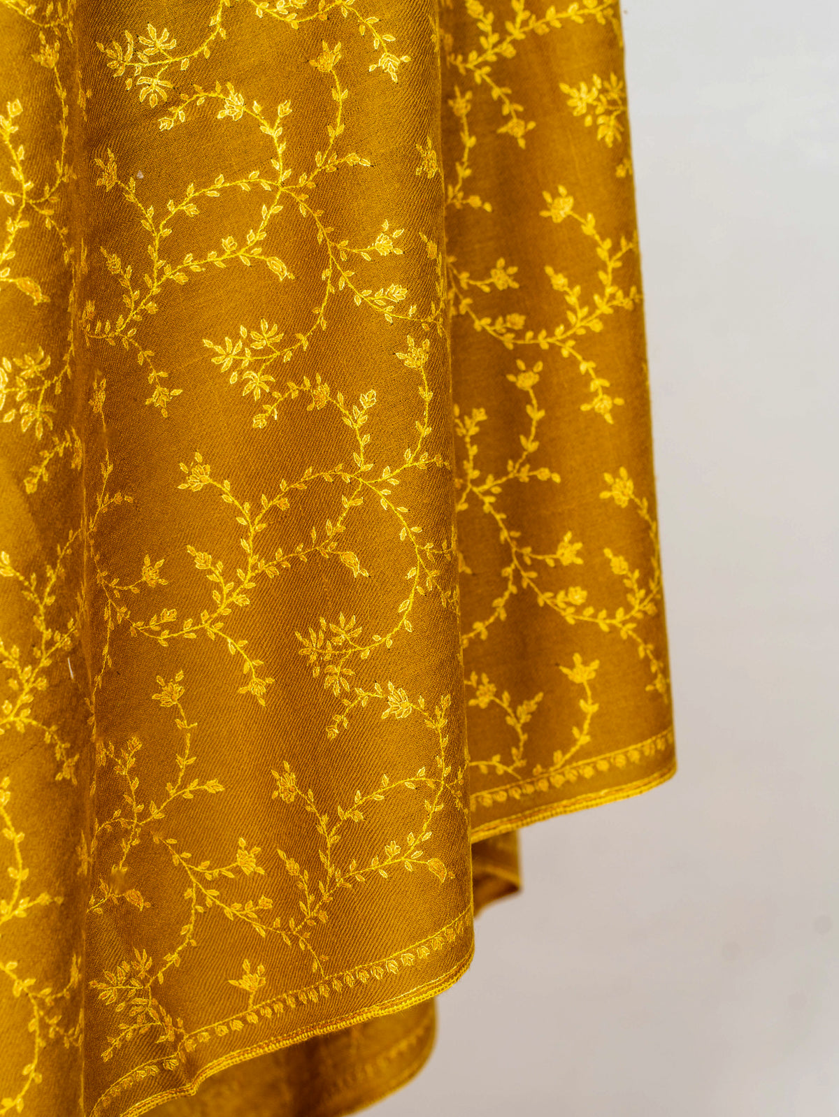 Mustard Vine Pure Pashmina Hand Embroidered Sozni Shawl