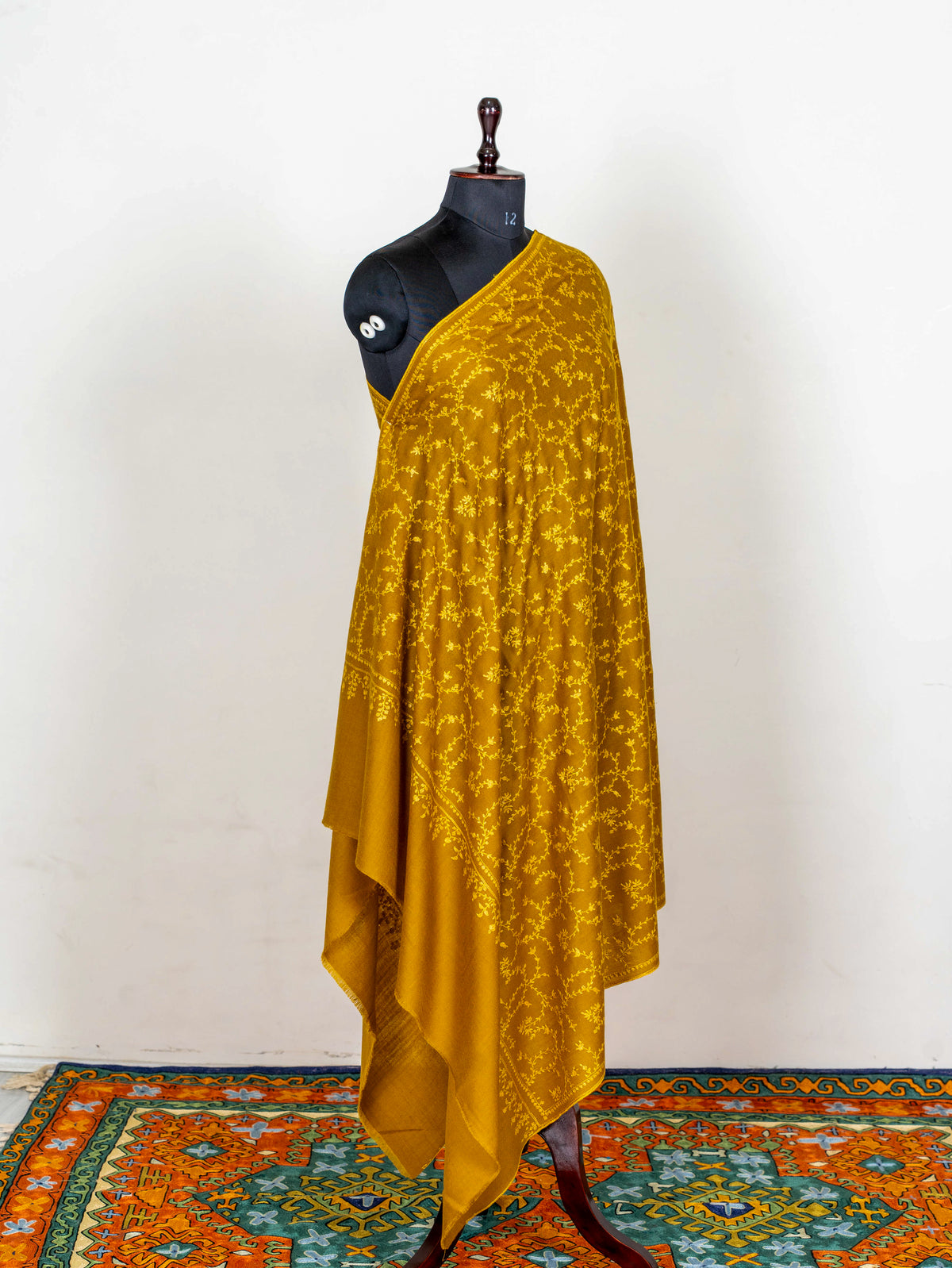 Mustard Vine Pure Pashmina Hand Embroidered Sozni Shawl