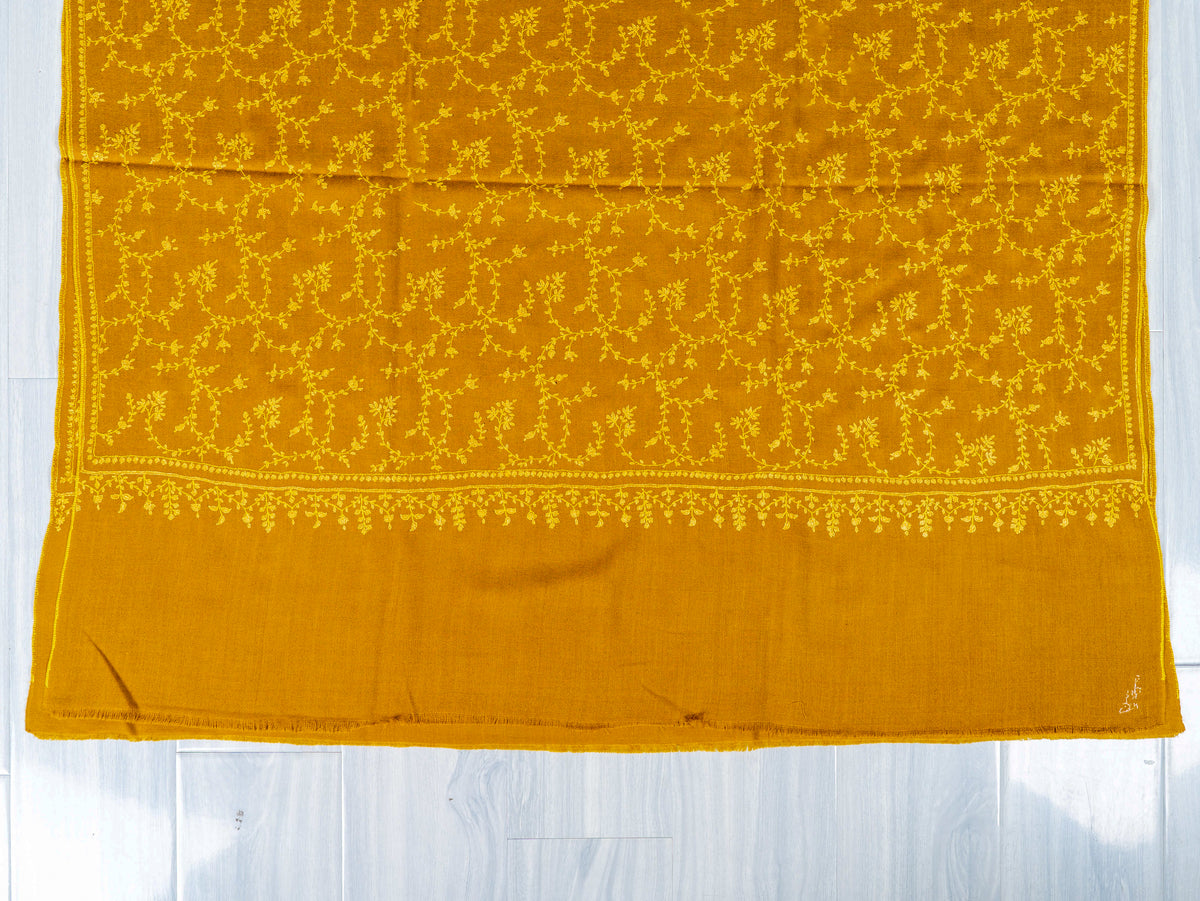 Mustard Vine Pure Pashmina Hand Embroidered Sozni Shawl