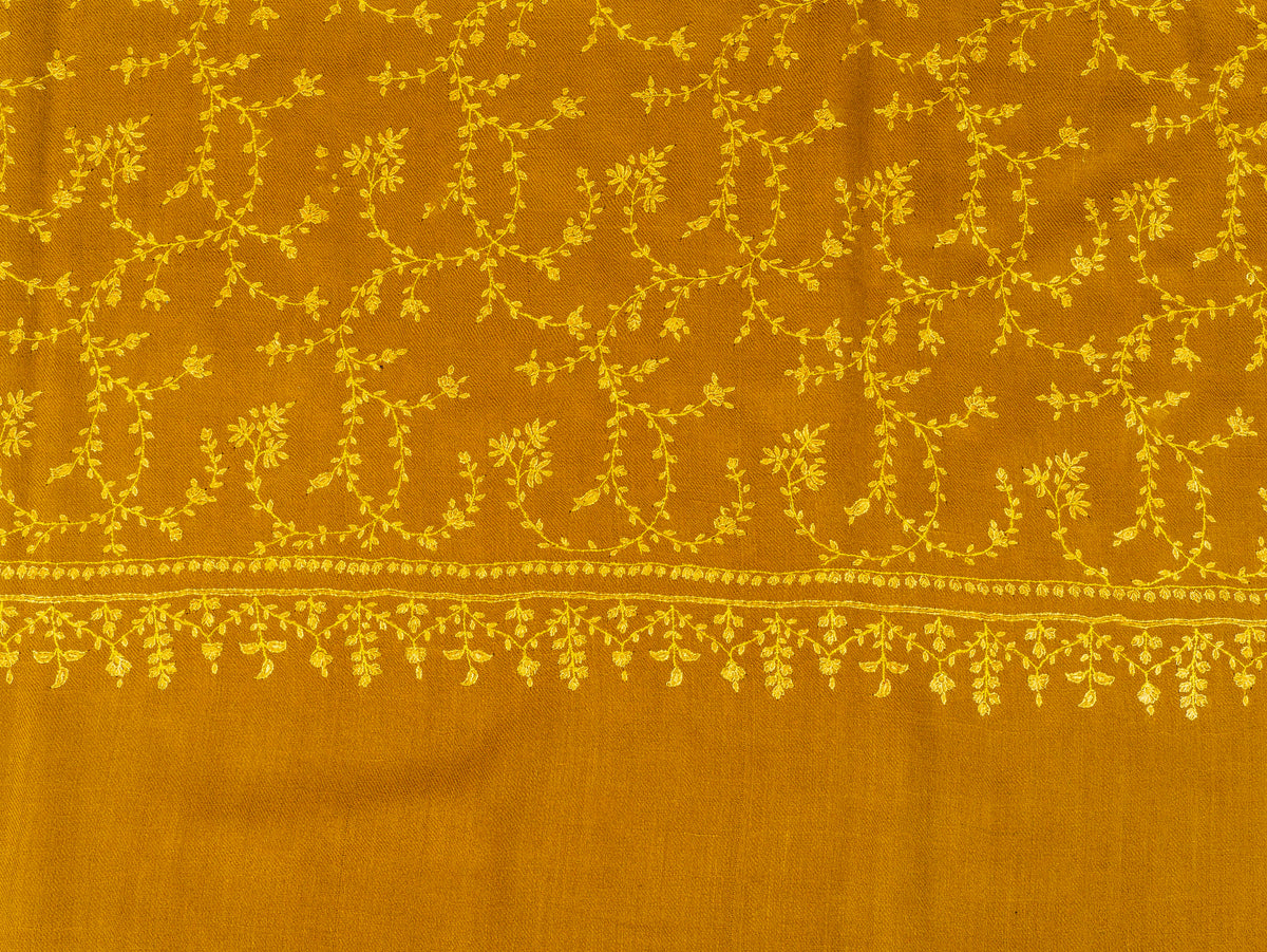 Mustard Vine Pure Pashmina Hand Embroidered Sozni Shawl