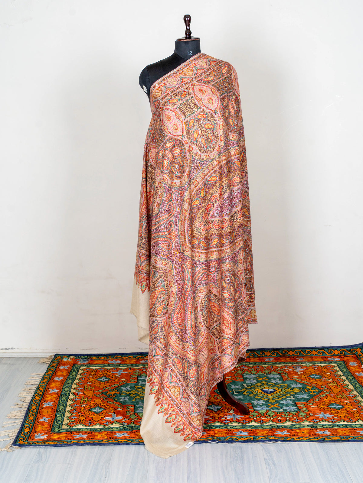 3 yards Heritage Paisley Pure Pashmina Hand Embroidered Sozni Shawl