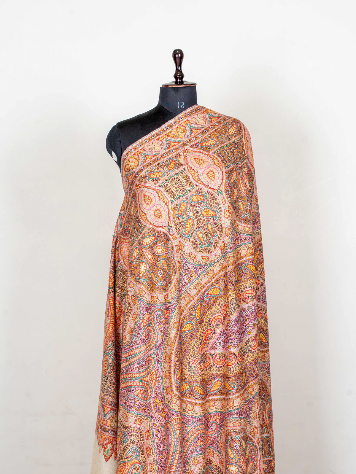 3 yards Heritage Paisley Pure Pashmina Hand Embroidered Sozni Shawl