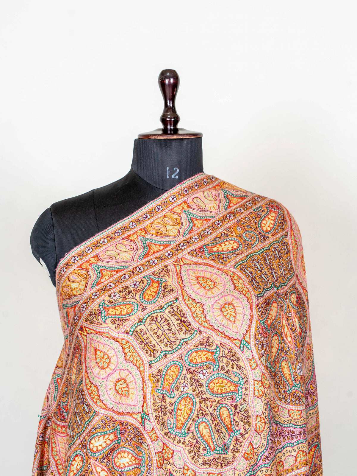 3 yards Heritage Paisley Pure Pashmina Hand Embroidered Sozni Shawl