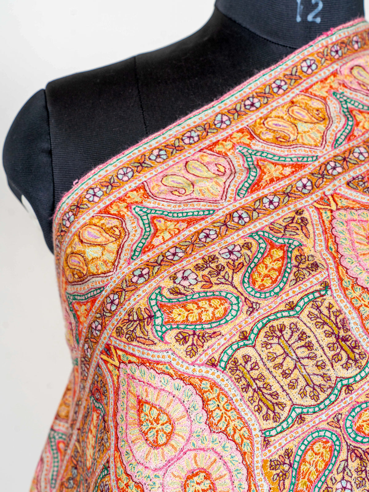 3 yards Heritage Paisley Pure Pashmina Hand Embroidered Sozni Shawl