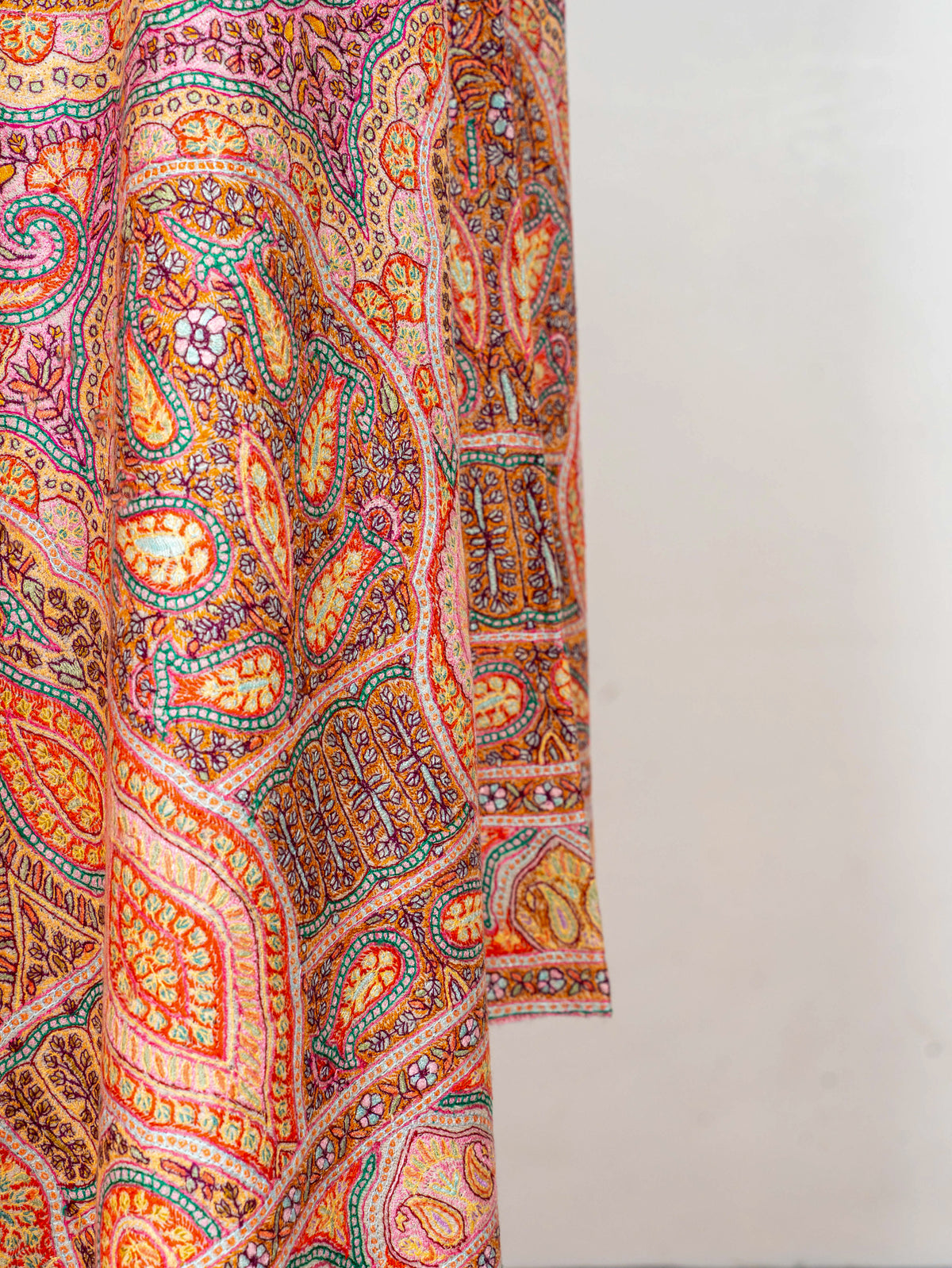3 yards Heritage Paisley Pure Pashmina Hand Embroidered Sozni Shawl