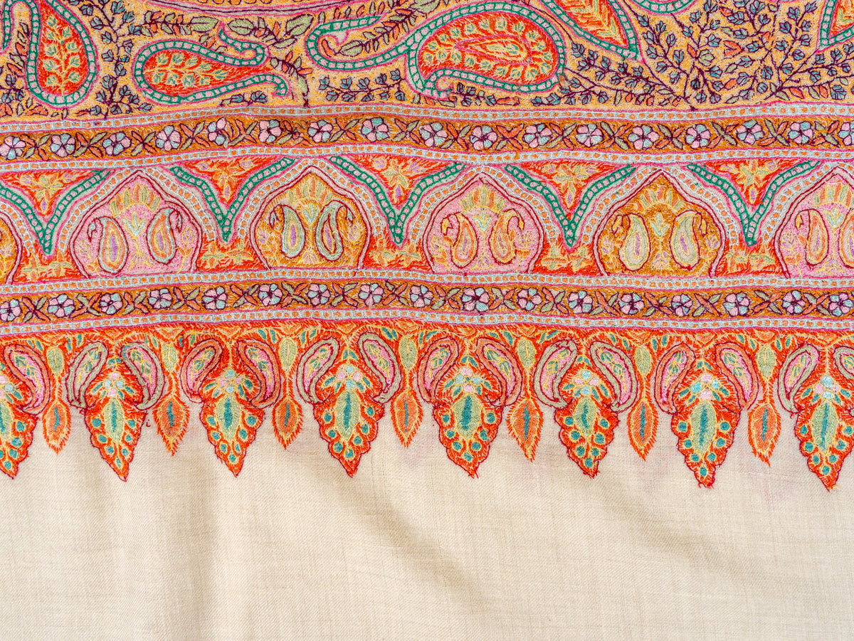 3 yards Heritage Paisley Pure Pashmina Hand Embroidered Sozni Shawl