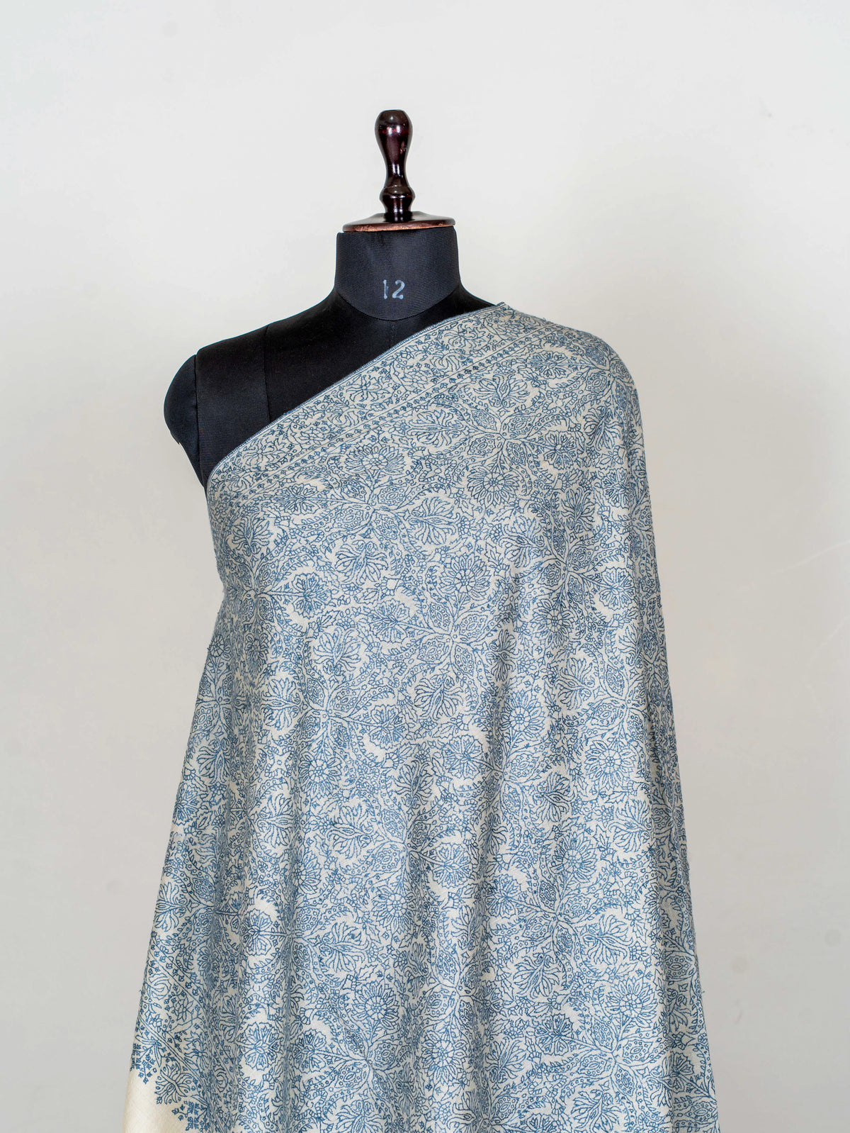 Blue Porcelain Pure Pashmina Sozni Hand Embroidered Shawl