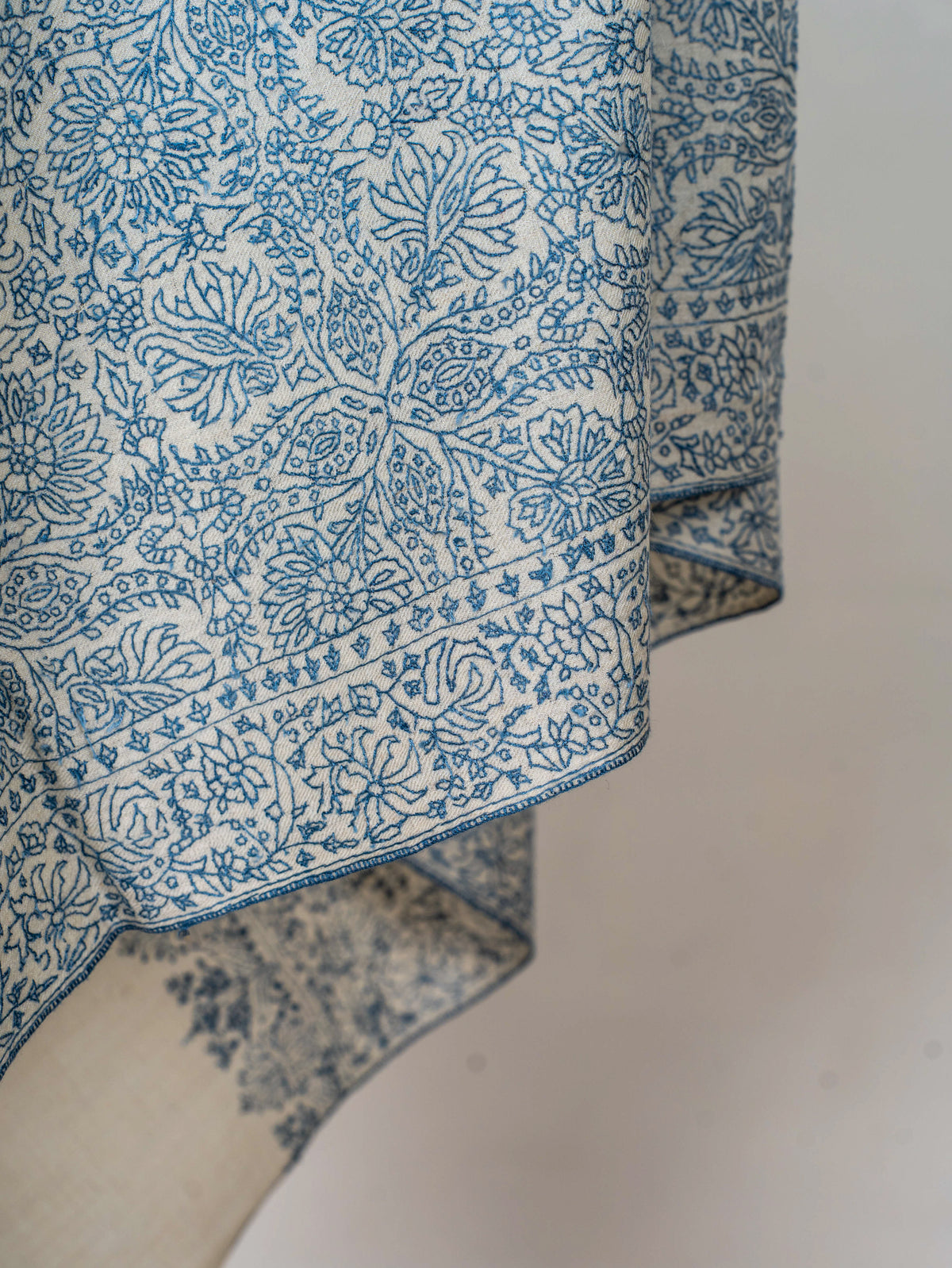 Blue Porcelain Pure Pashmina Sozni Hand Embroidered Shawl