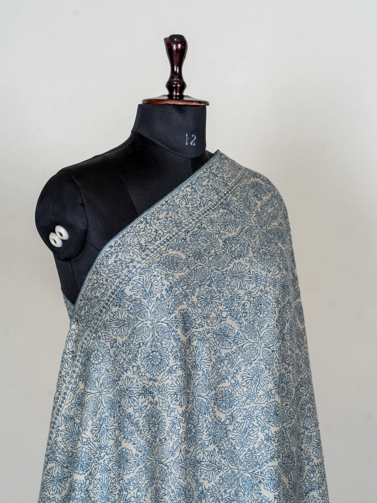 Blue Porcelain Pure Pashmina Sozni Hand Embroidered Shawl