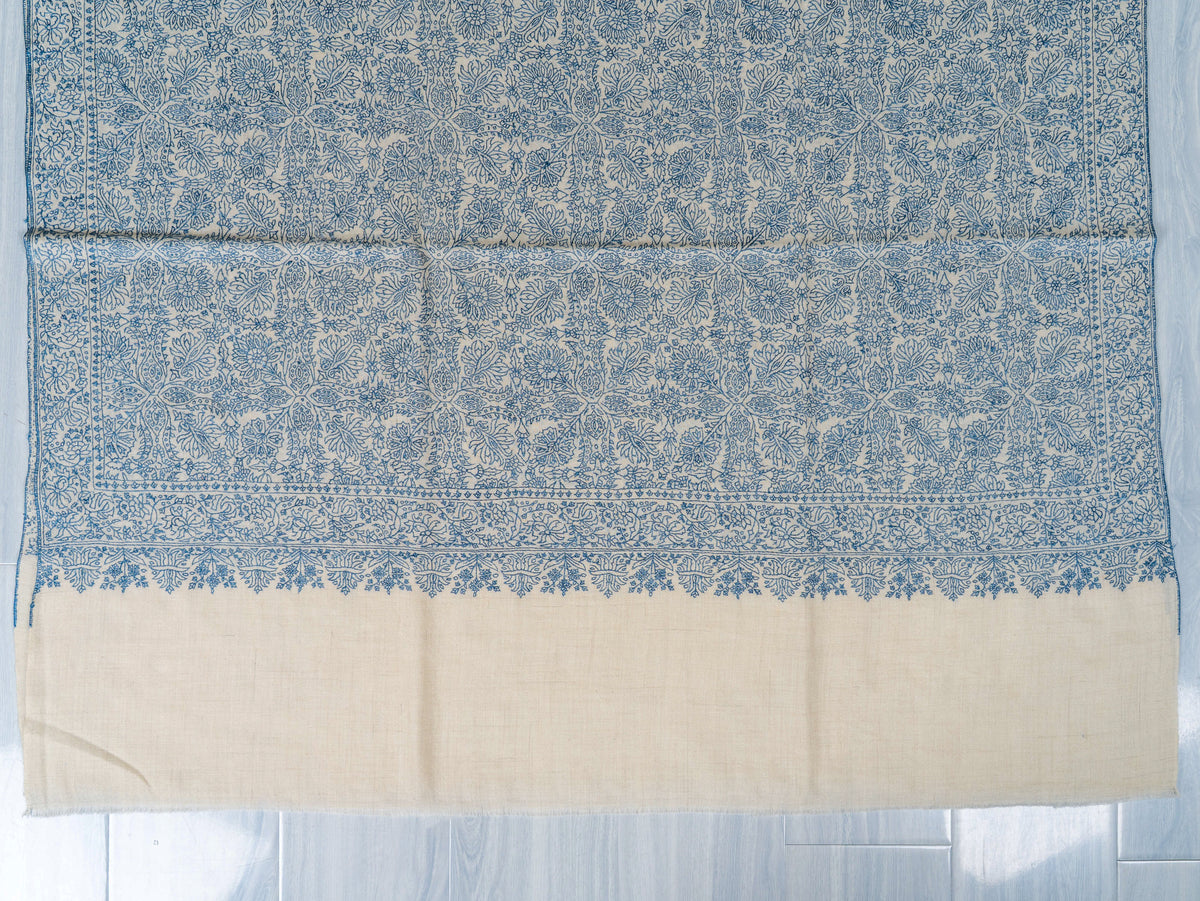 Blue Porcelain Pure Pashmina Sozni Hand Embroidered Shawl