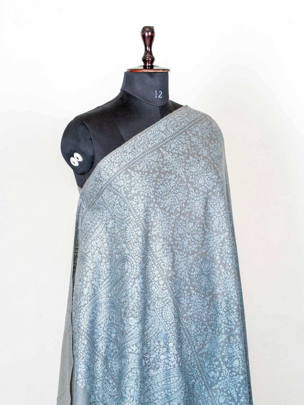 Slate Paisley Pure Pashmina Hand Embroidered Sozni Shawl