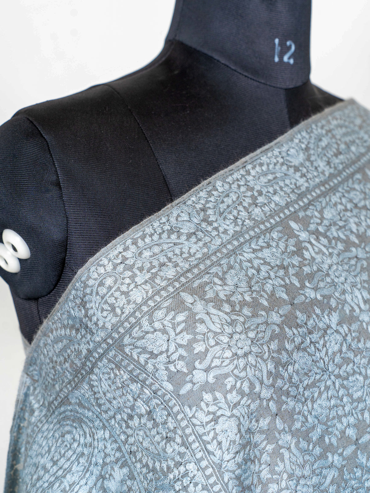 Slate Paisley Pure Pashmina Hand Embroidered Sozni Shawl
