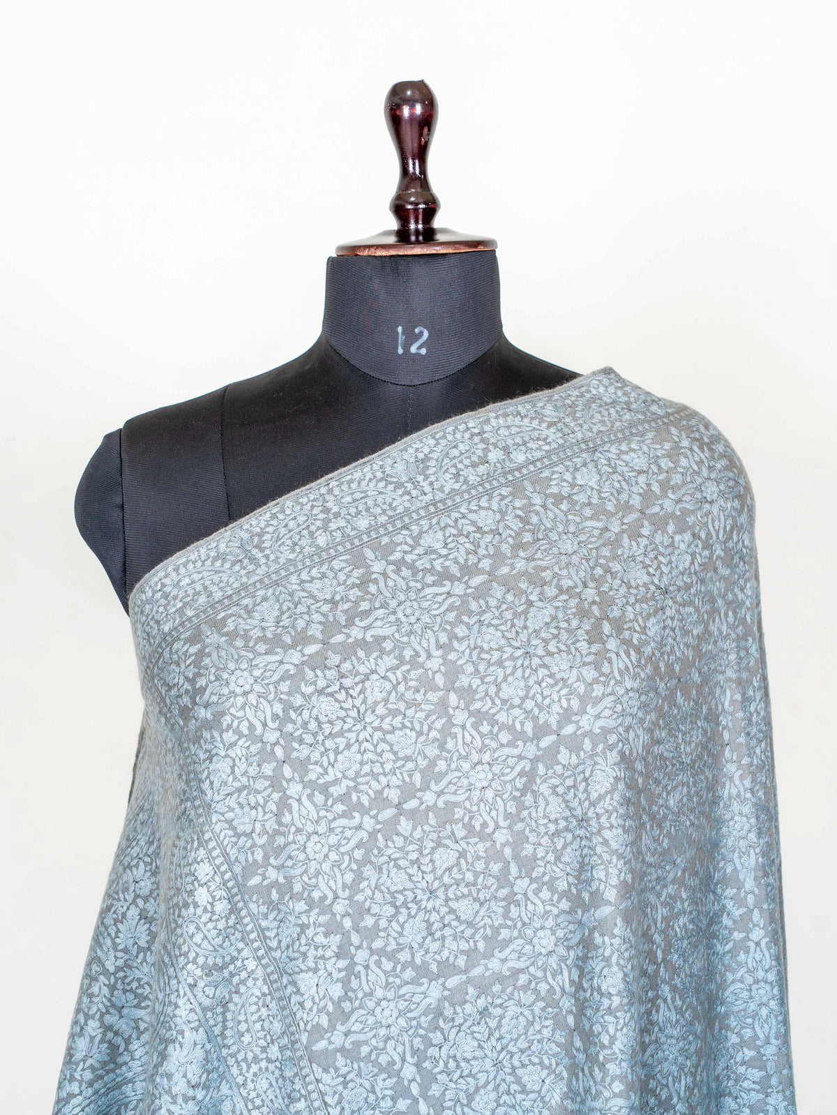 Slate Paisley Pure Pashmina Hand Embroidered Sozni Shawl