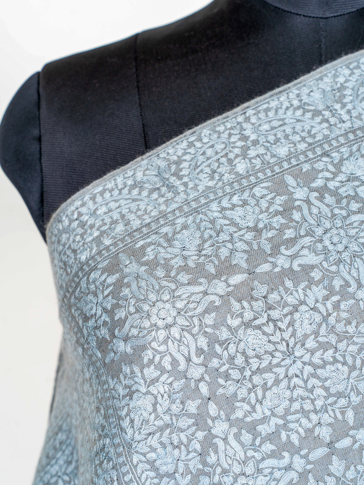 Slate Paisley Pure Pashmina Hand Embroidered Sozni Shawl