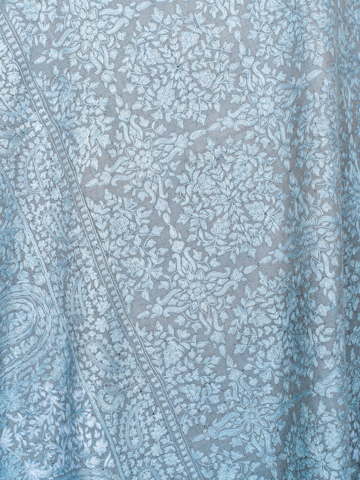 Slate Paisley Pure Pashmina Hand Embroidered Sozni Shawl