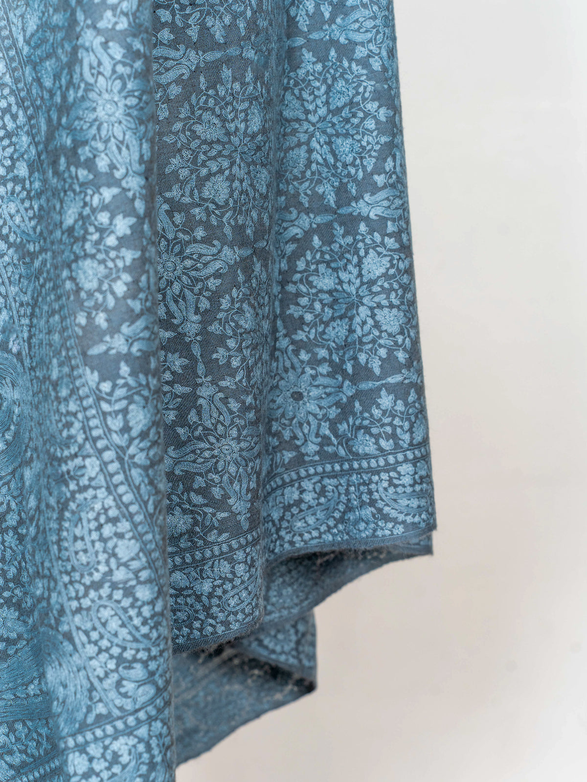 Slate Paisley Pure Pashmina Hand Embroidered Sozni Shawl