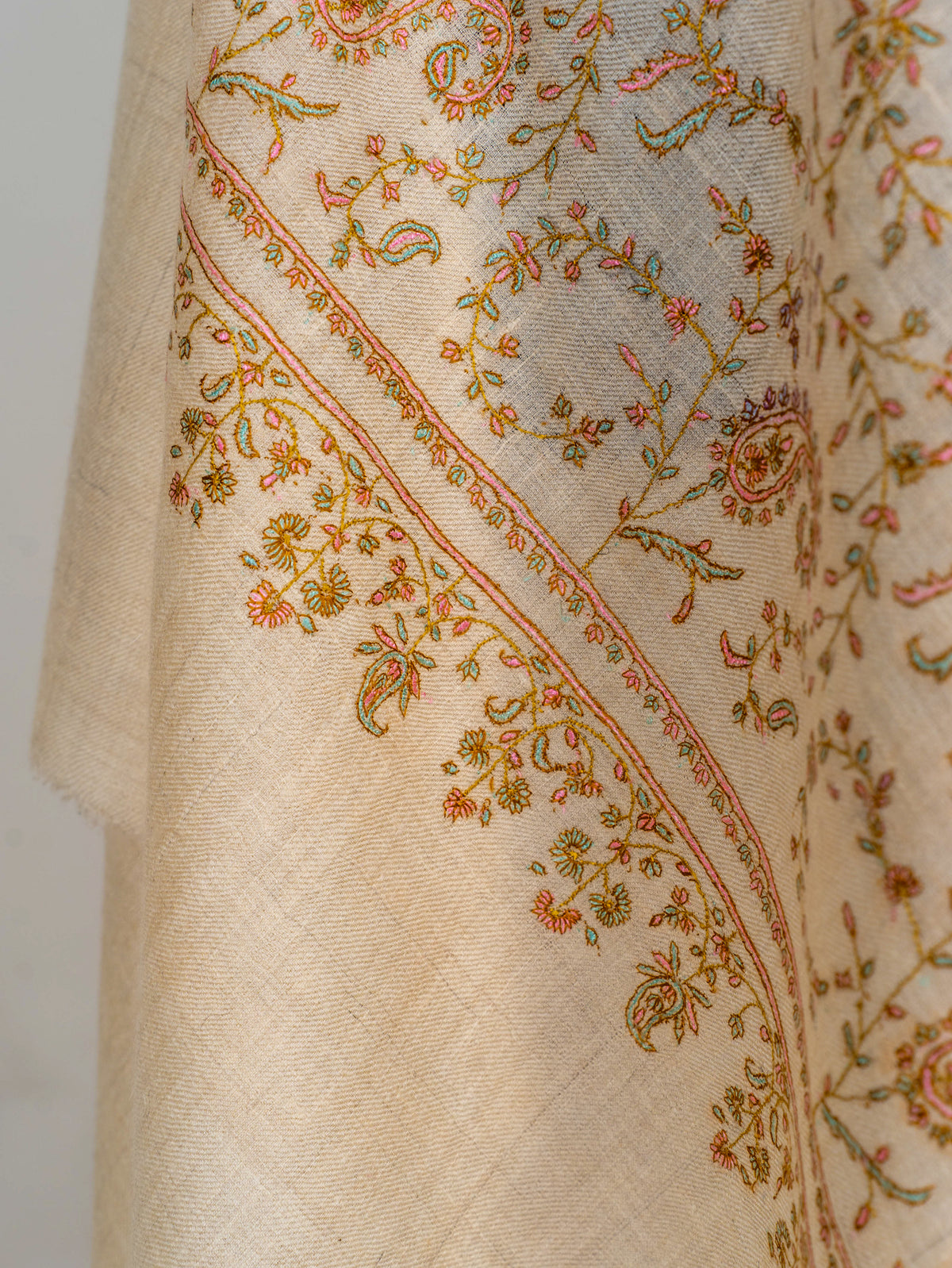 Pure Pashmina Shawl Embroidered with Pure Silk Threads