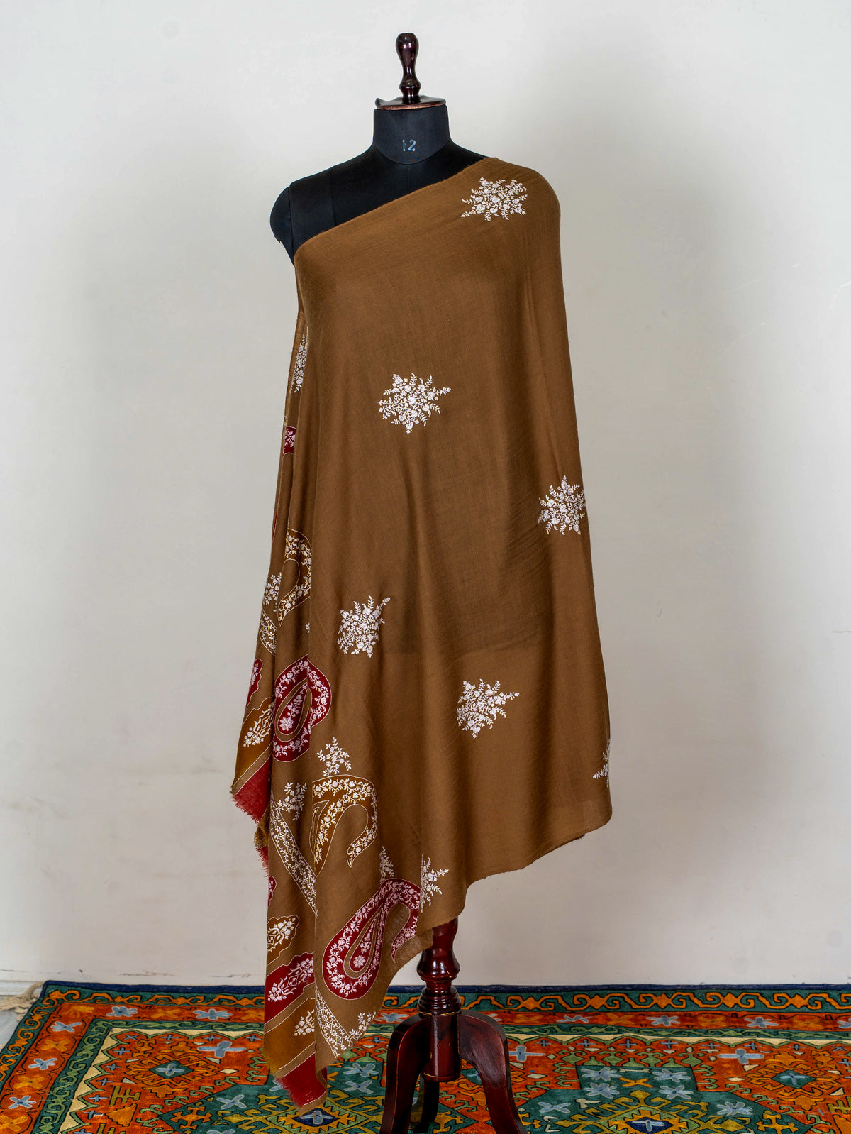Walnut Paisley Pure Pashmina Hand Embroidered Sozni Shawl