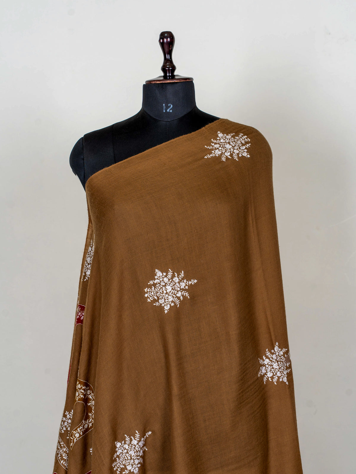 Walnut Paisley Pure Pashmina Hand Embroidered Sozni Shawl