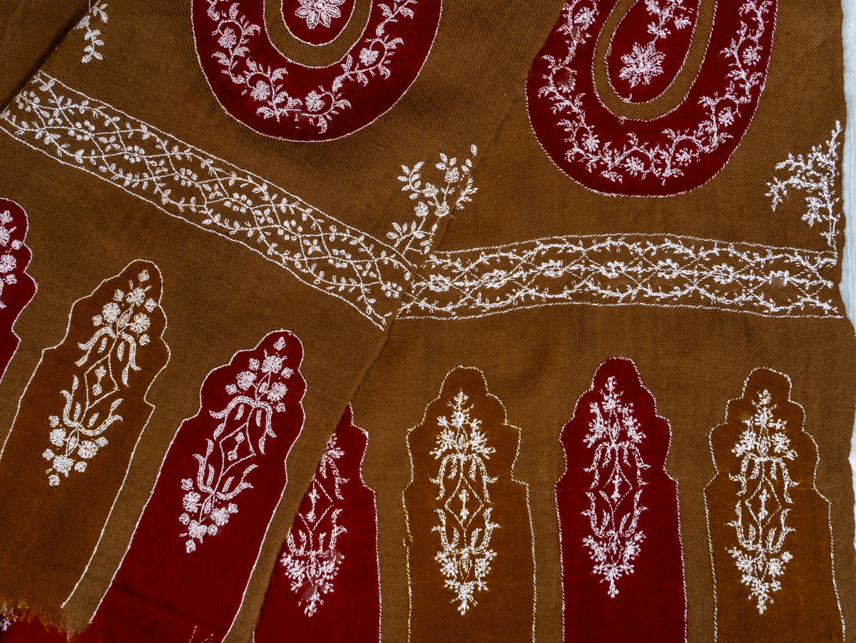Walnut Paisley Pure Pashmina Hand Embroidered Sozni Shawl
