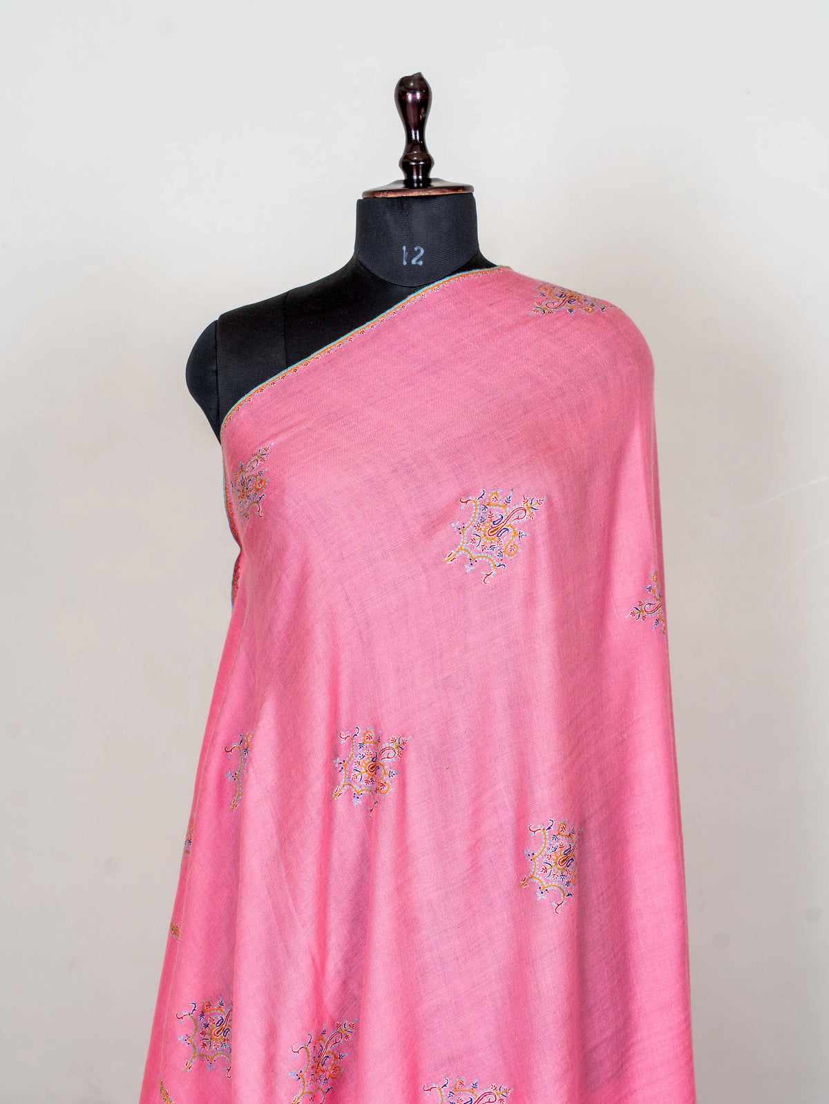 Rose Petal Pure Pashmina Hand Embroidered Sozni Shawl