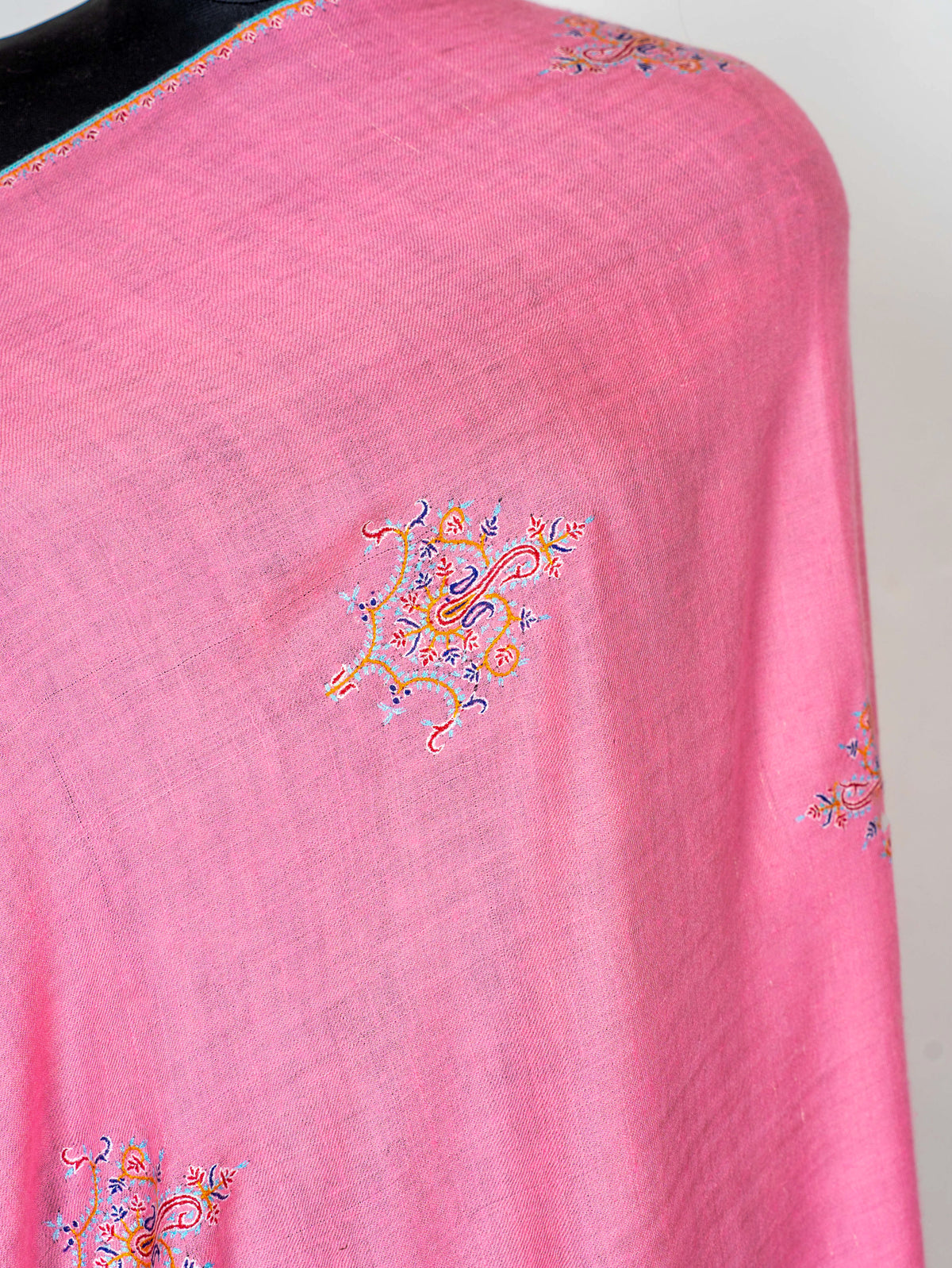 Rose Petal Pure Pashmina Hand Embroidered Sozni Shawl