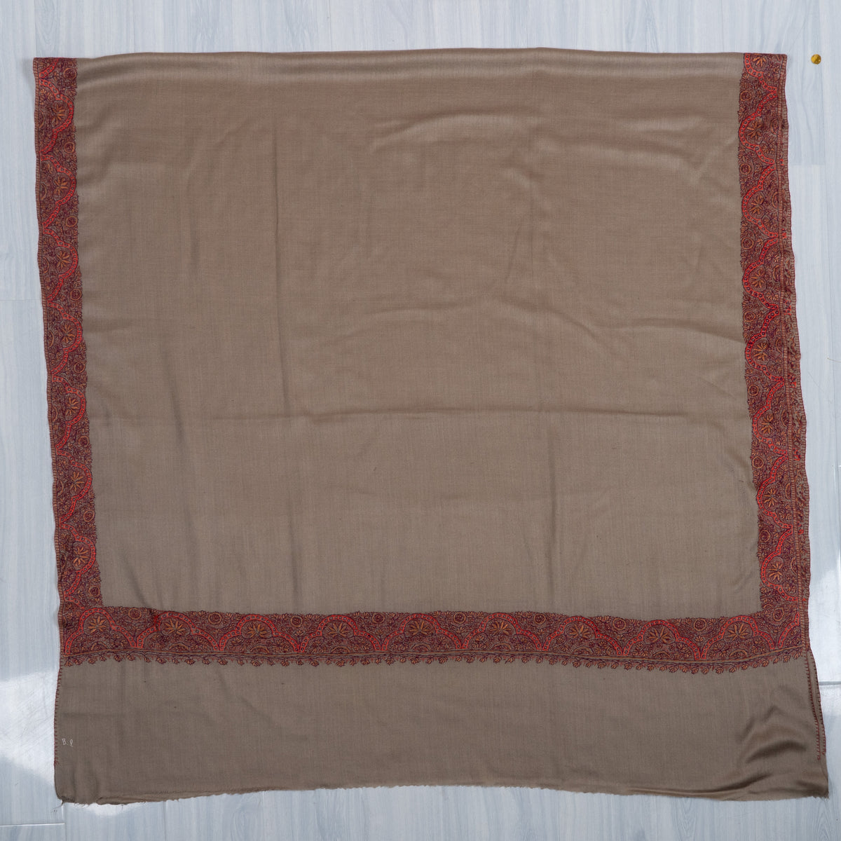 Earth Ember Classic: Merino wool 2.5 Yards Sozni Hand Embroidered Shawl