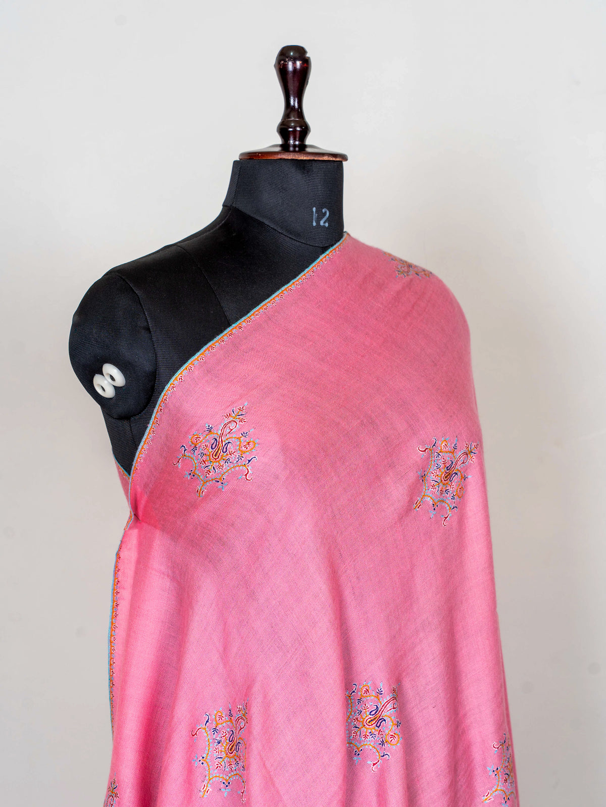 Rose Petal Pure Pashmina Hand Embroidered Sozni Shawl