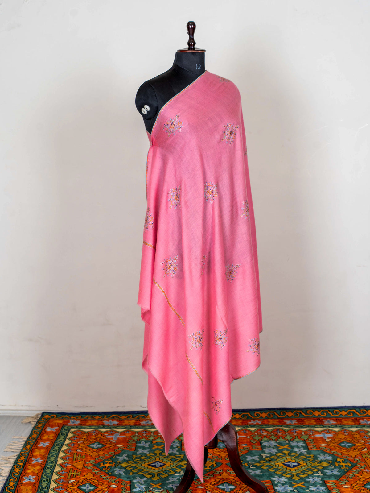 Rose Petal Pure Pashmina Hand Embroidered Sozni Shawl