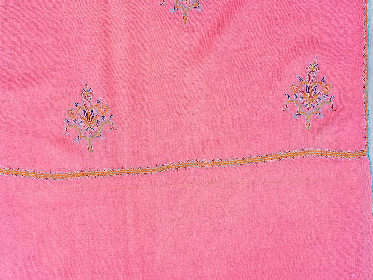 Rose Petal Pure Pashmina Hand Embroidered Sozni Shawl