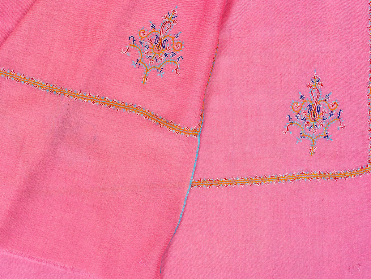 Rose Petal Pure Pashmina Hand Embroidered Sozni Shawl