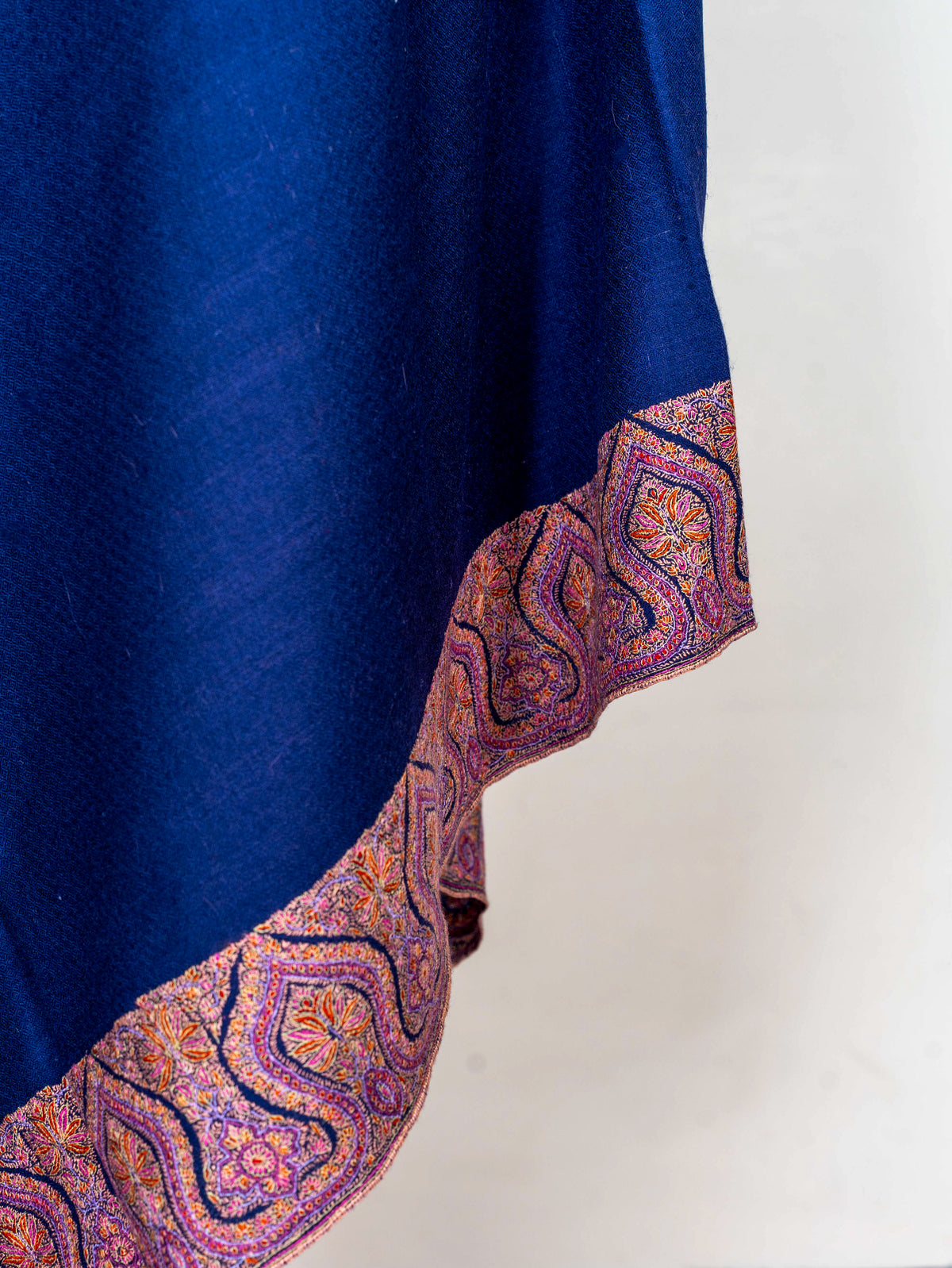 Royal Blue Border Pure Pashmina Sozni Hand Embroidered Shawl