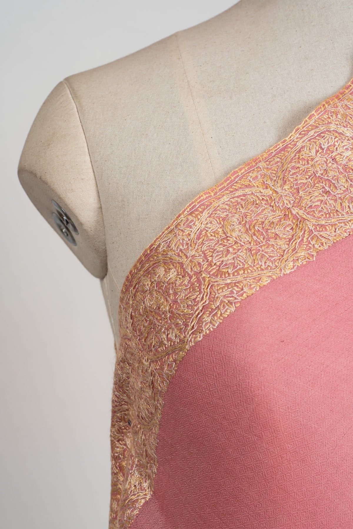 Rose Petal Grace: Merino wool 2.5 Yards Sozni Hand Embroidered Shawl