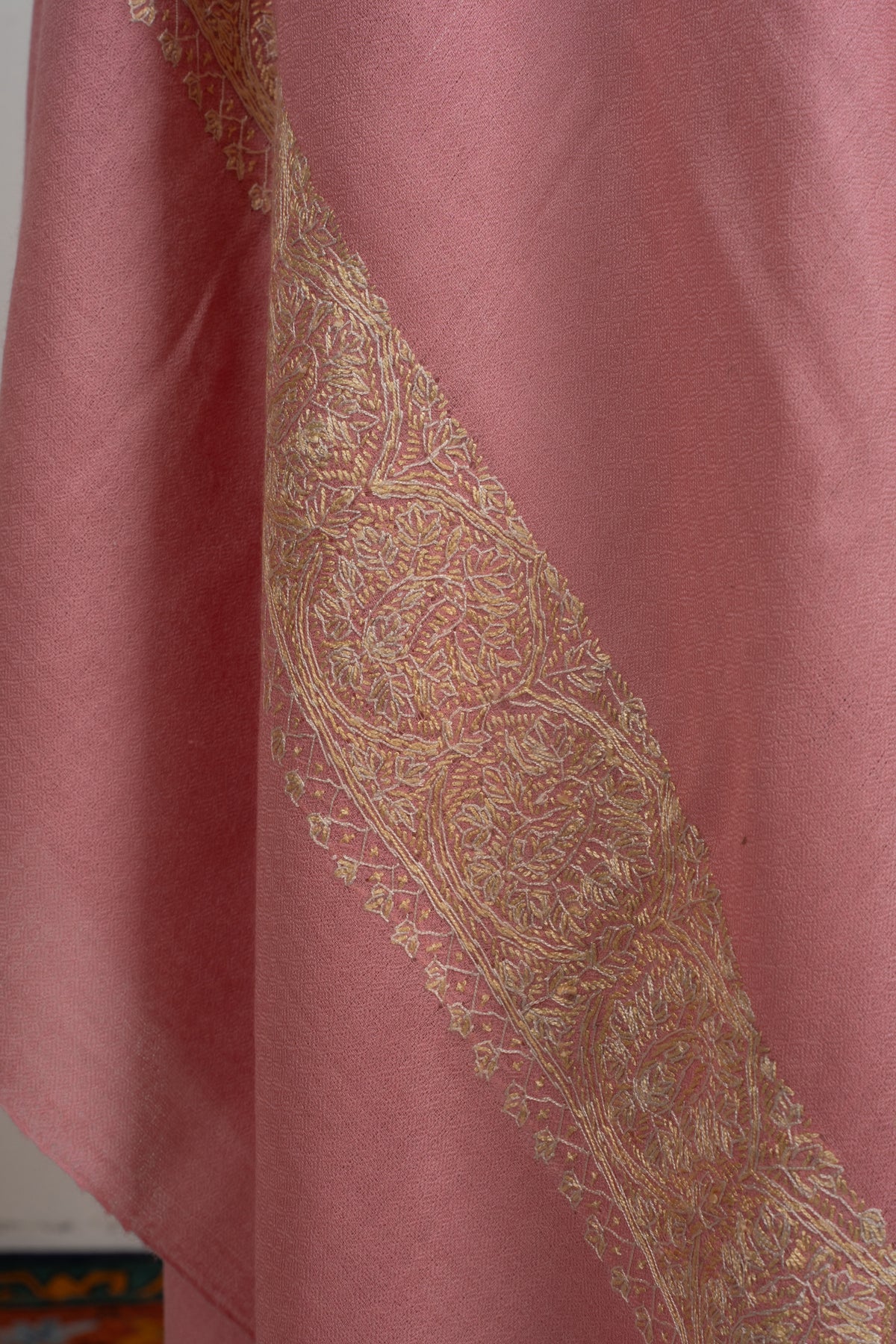 Rose Petal Grace: Merino wool 2.5 Yards Sozni Hand Embroidered Shawl