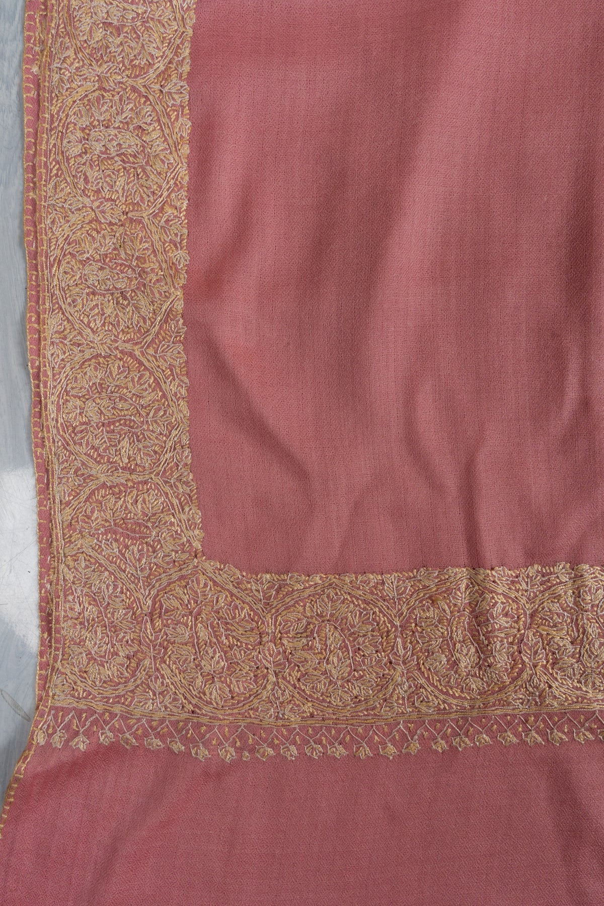 Rose Petal Grace: Merino wool 2.5 Yards Sozni Hand Embroidered Shawl