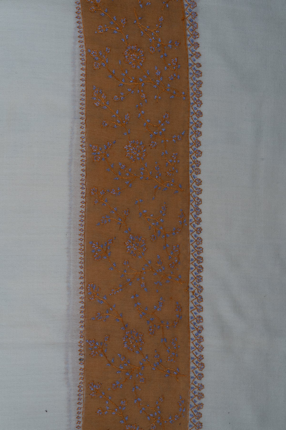 Saffron Bloom Classic: Merino wool 2.5 Yards Sozni Hand Embroidered Shawl