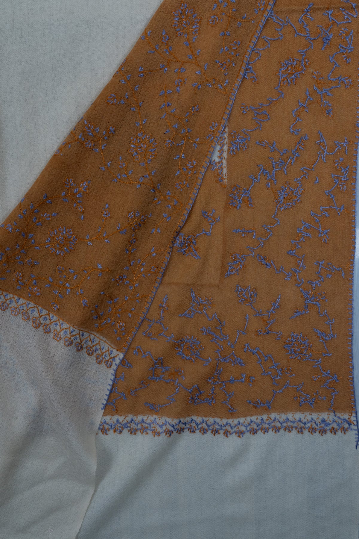 Saffron Bloom Classic: Merino wool 2.5 Yards Sozni Hand Embroidered Shawl