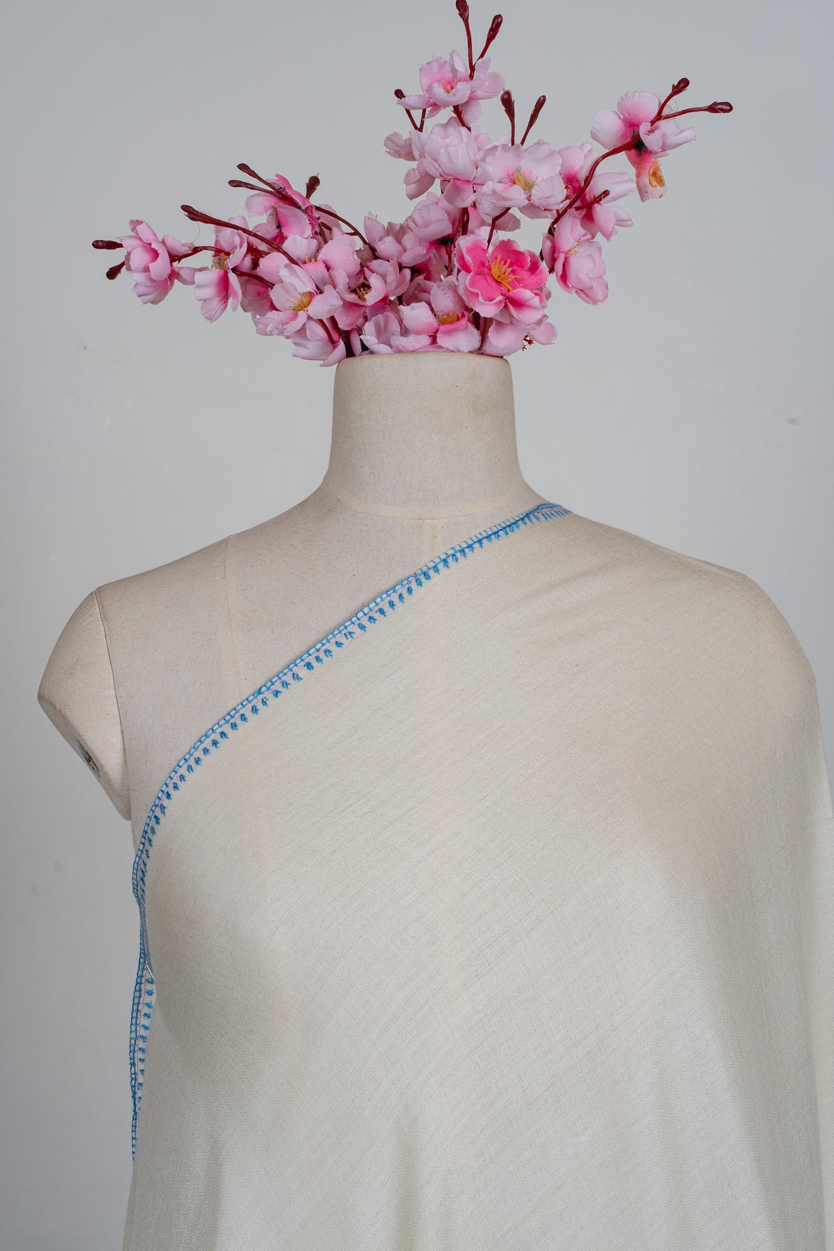 Moonlight Sapphire: Merino wool 2.5 Yards Sozni Hand Embroidered Shawl