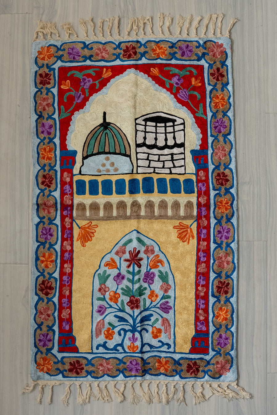 Sacred Blossom Archway: Hand Embroidered Jainimaz (Prayer Mat)