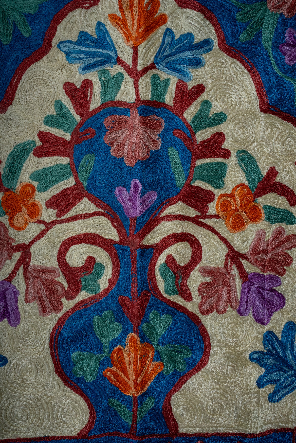 Azure Blossom Sanctuary: Hand Embroidered Jainimaz (Prayer Mat)