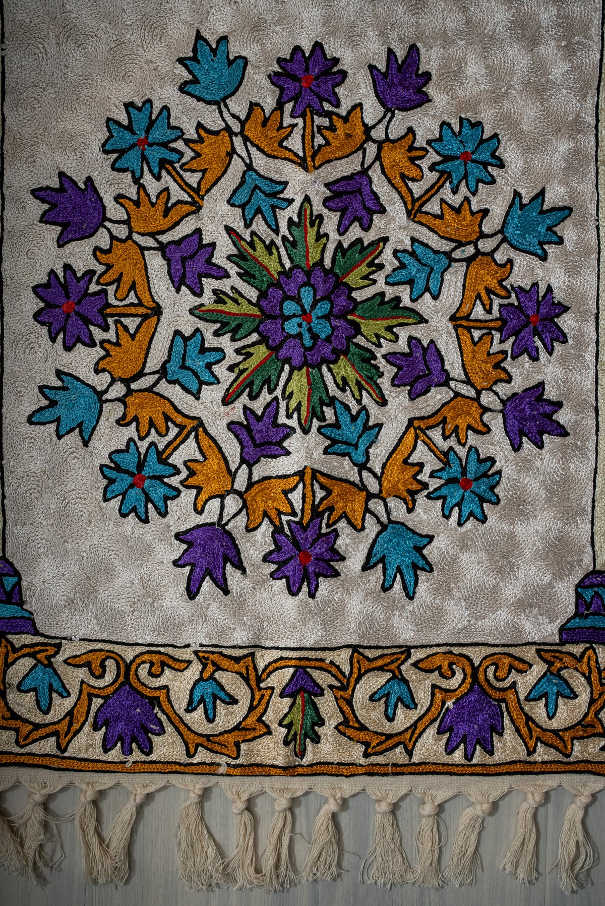 Regal Floral Dome: Hand Embroidered Jainimaz (Prayer Mat)