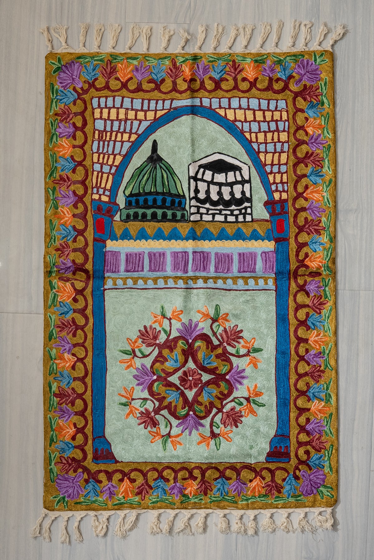 Imperial Arch Blossom: Hand Embroidered Jainimaz (Prayer Mat)